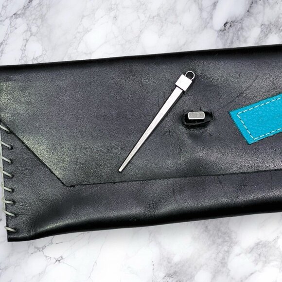 LORIANO TOLIANI Clutch Purse Leather Pouch With Dagger Closure - Picture 5 of 8